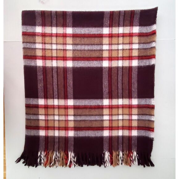 VNTG Faribo Wool Plaid/Tartan Throw Blanket Brown 51x60 Faribault Woolen Mills - Picture 3 of 7